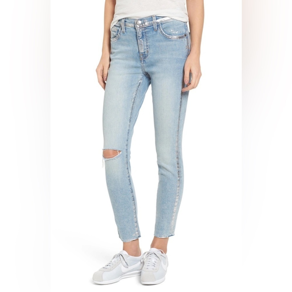 Current/Elliott The Stiletto High Waist Seville Destroy Foil Blue Skinny Jean 26